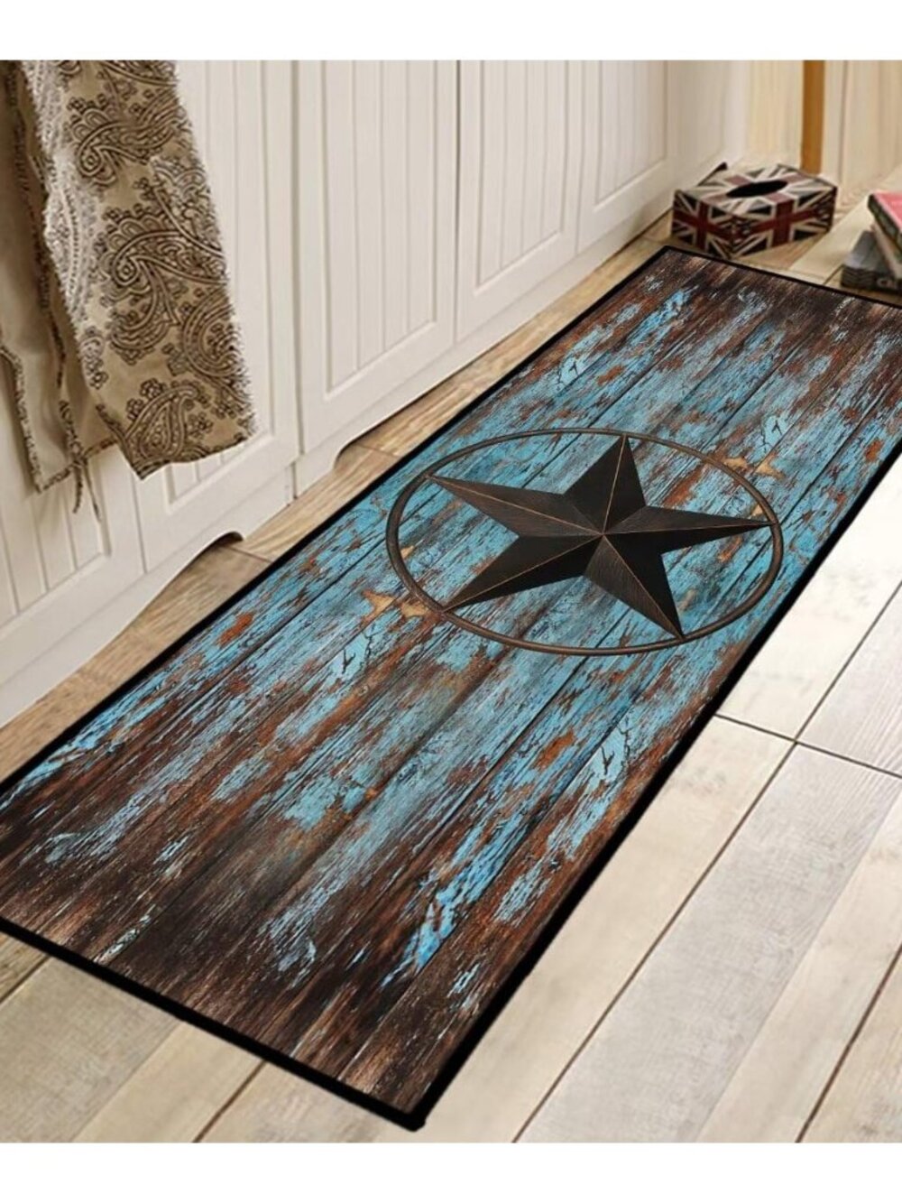 Western Hallway Runner Rug 2x6,Western Barn Texas Star on Old Wooden